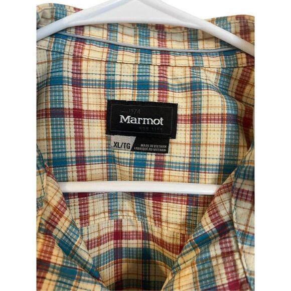 Marmot Mens Yellow Red Plaid For Life Short Sleeve Button-Down Shirt Size XL - Picture 5 of 9